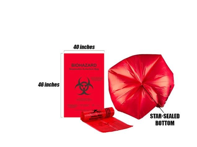 Red Biohazard Bags 40-45 Gallon – Disposable Autoclave Bags for Medical 40" x 46"