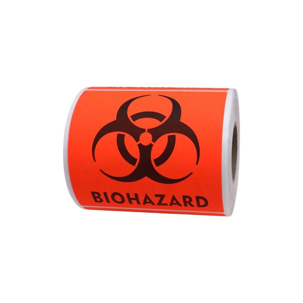 Uline S-2844 Biohazard Labels – 4"x4" Fluorescent Red