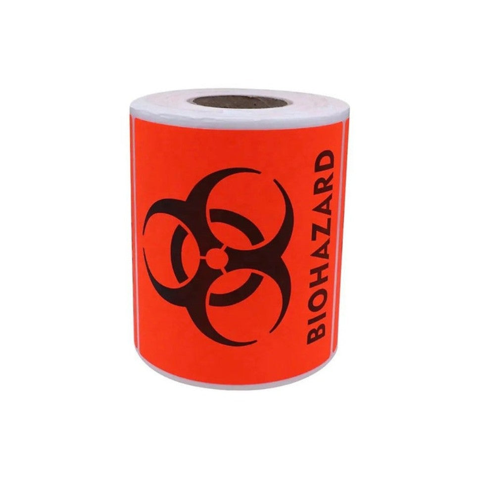 Uline S-2844 Biohazard Labels – 4"x4" Fluorescent Red
