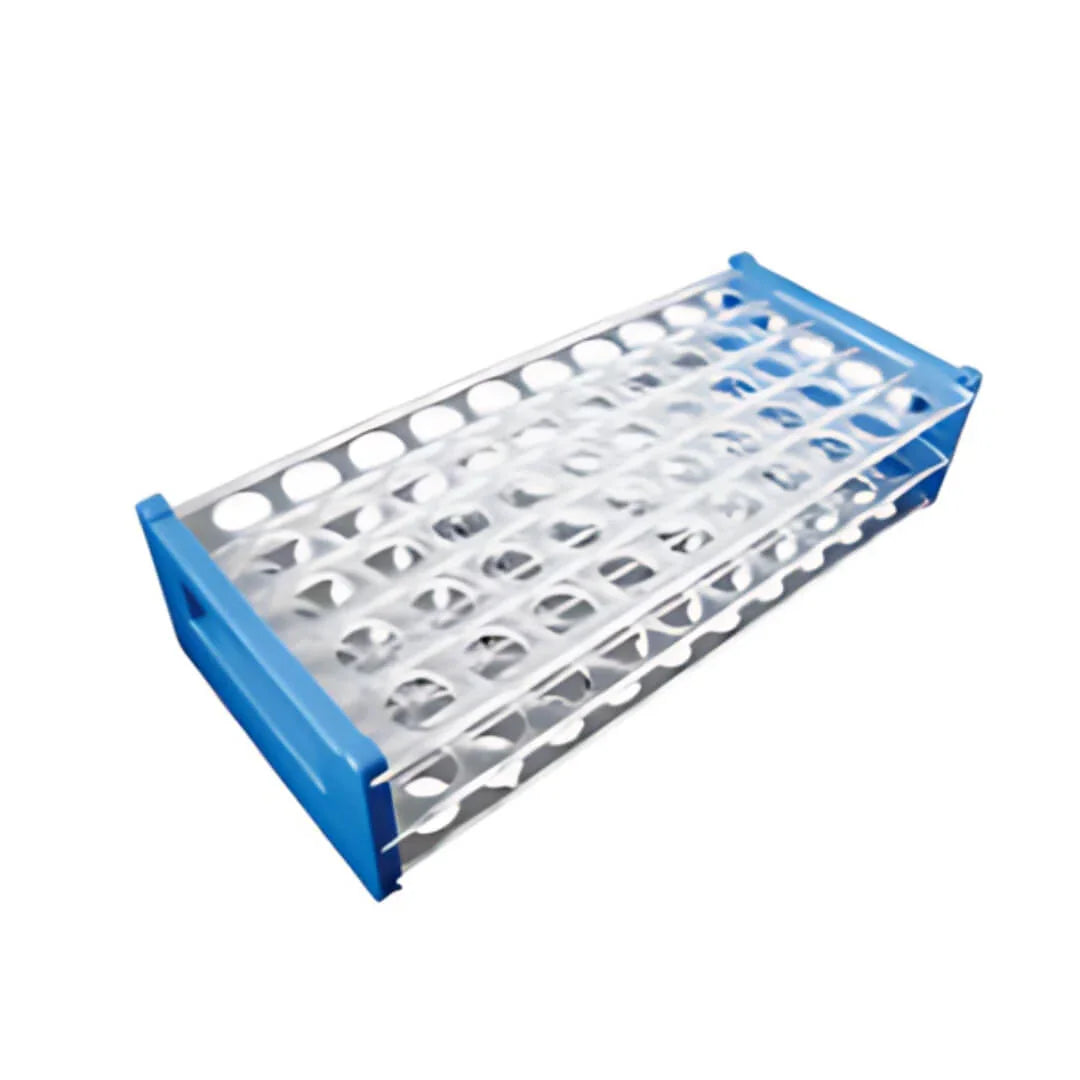 White plastic 18mm tube rack for laboratory use