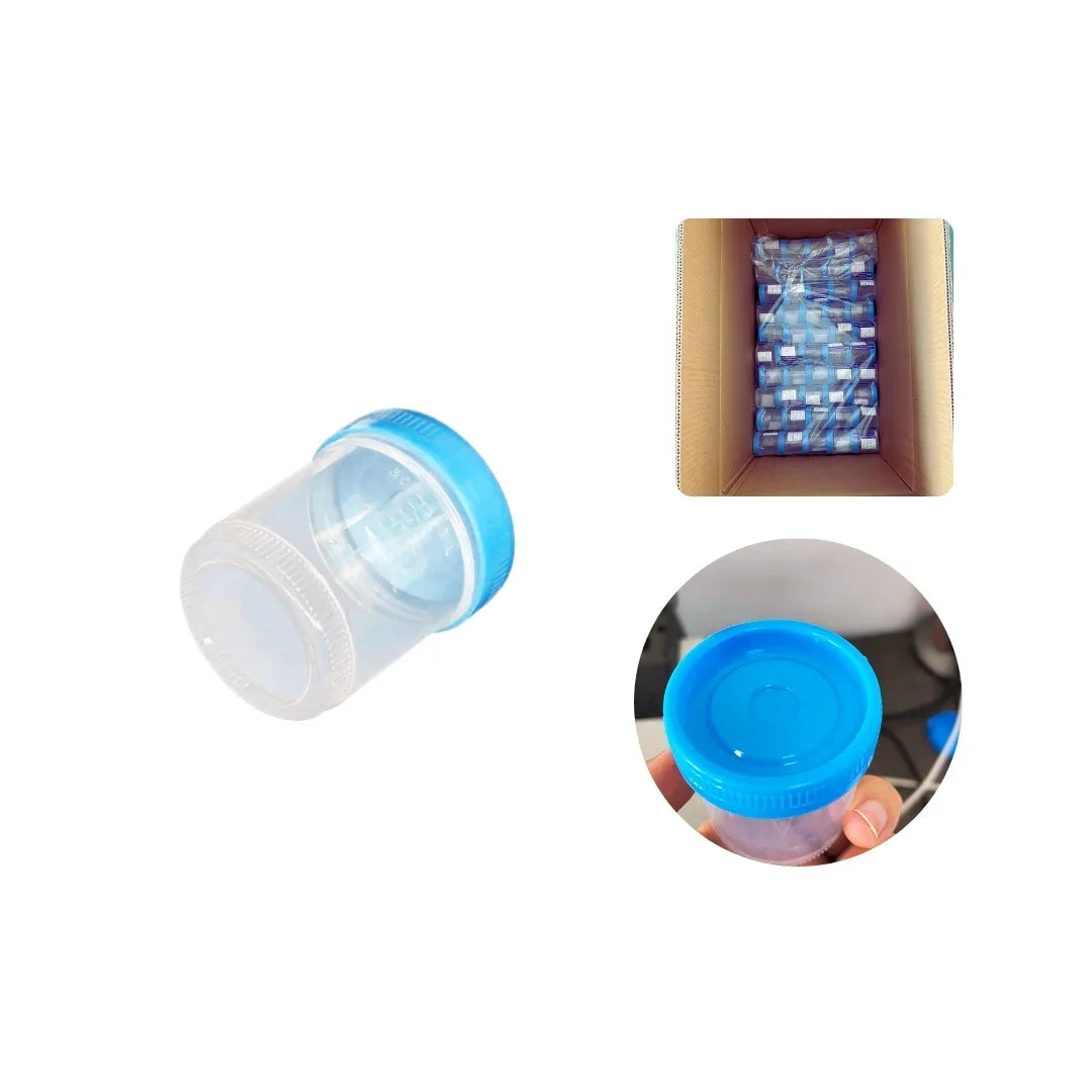 Labeled urine cup with temperature strip for sample integrity and clinical use