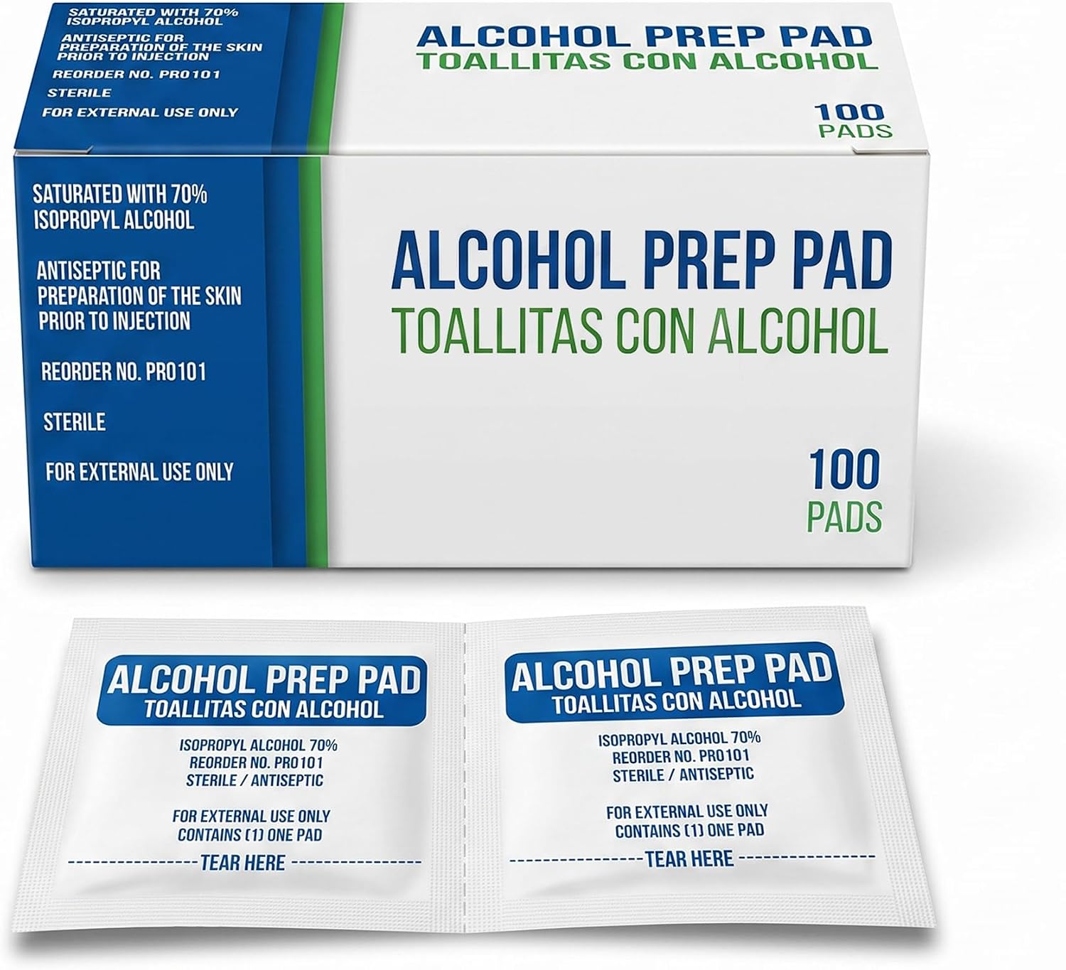 Alcohol Prep Pads 70% Isopropyl, Medical Grade 2-Ply, 2000 Pads (20 Box of 100 Pads)