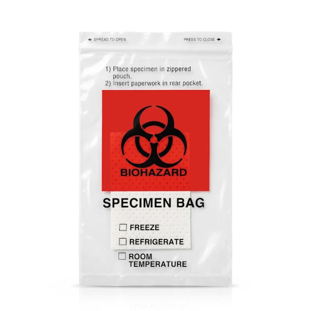 Biohazard Specimen Bags 6 x 9in Ziplock with Improved Absorbent Pad, 100 pcs/pack