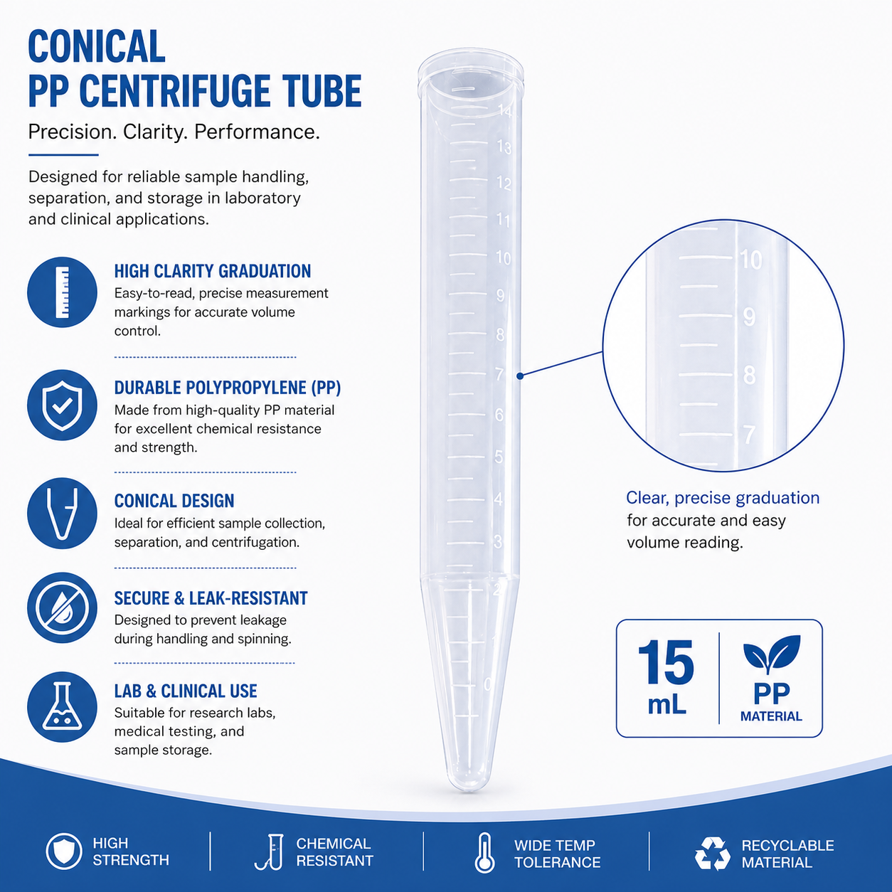 15ML Conical PP Centrifugal Tube (case of 500)
