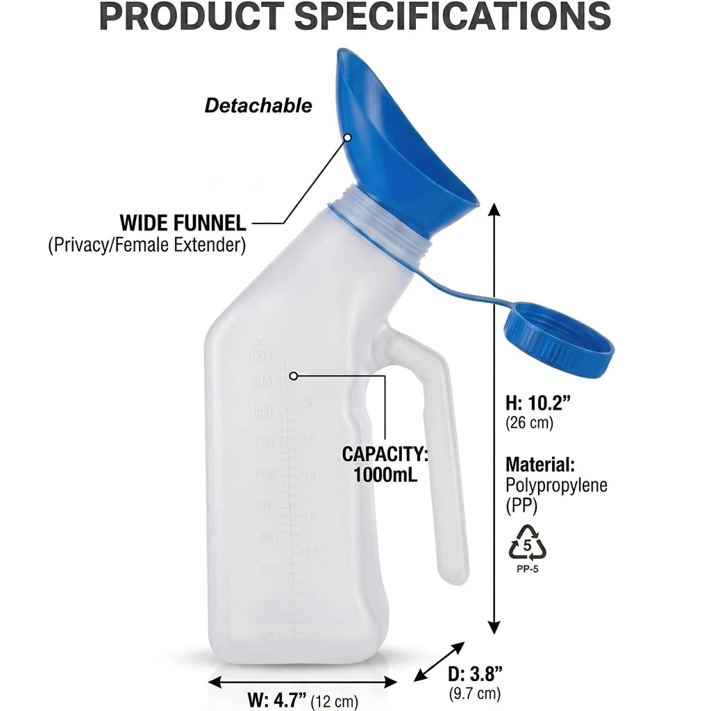 Urinals for Men Women 1000mL/32oz Spill Resistant, Detachable Wide Funnel