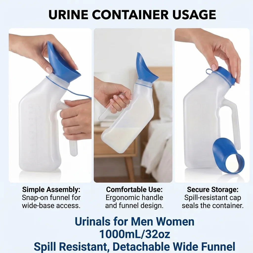 Urinals for Men Women 1000mL/32oz Spill Resistant, Detachable Wide Funnel