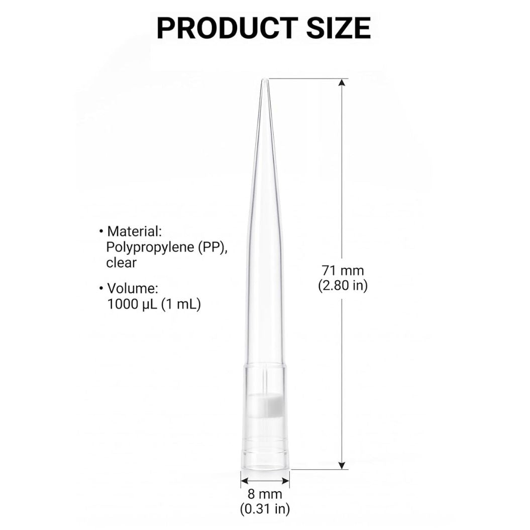 1000µL Universal Filtering Pipette Tips – 8mm x 71mm (Pack of 1000)