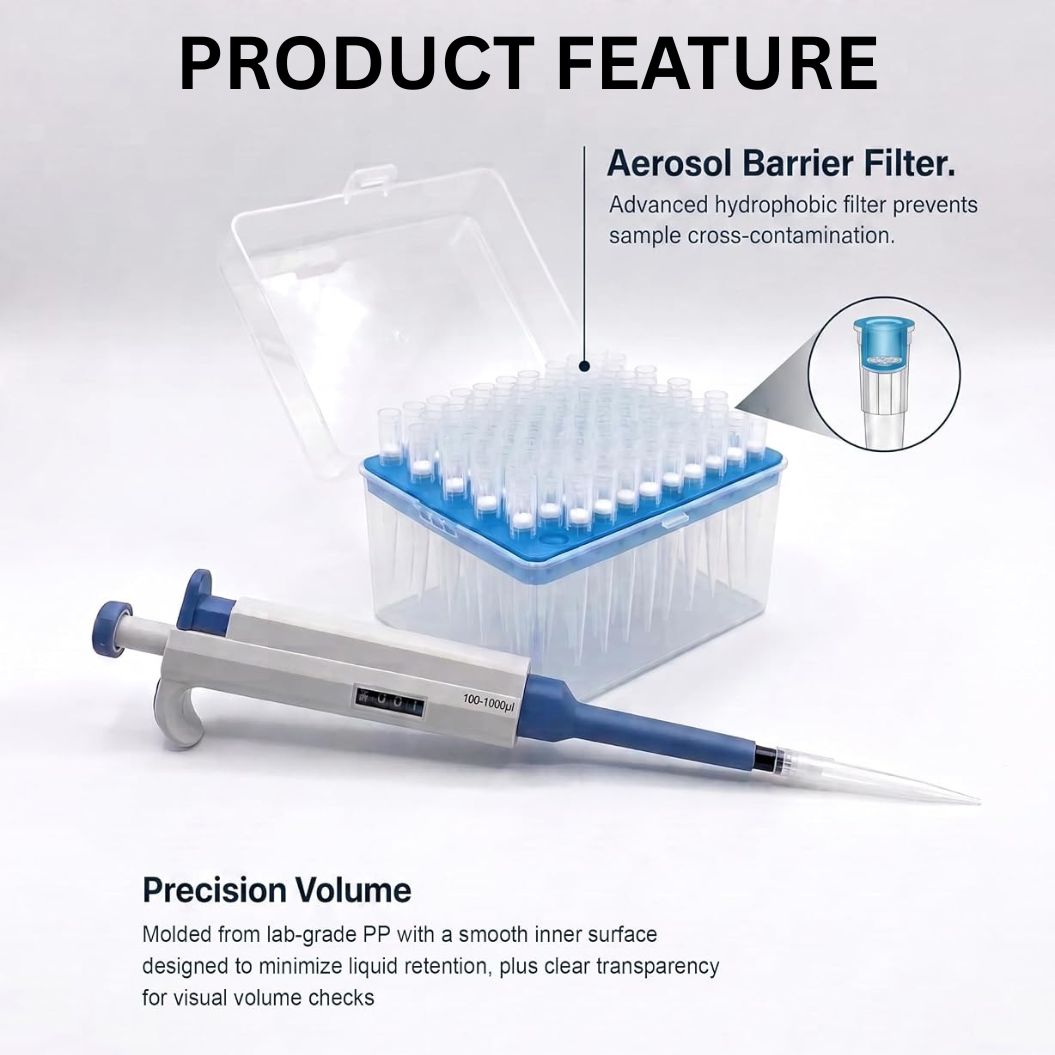 1000µL Universal Filtering Pipette Tips – 8mm x 71mm (Pack of 1000)
