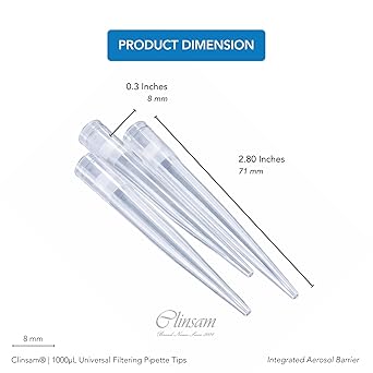1000µL Universal Filtering Pipette Tips – 8mm x 71mm (Pack of 1000)