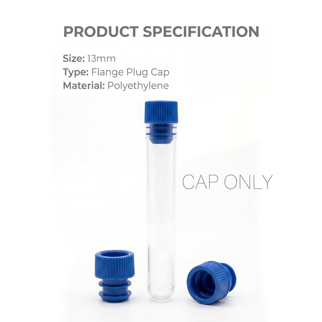Flange Plug Caps for Test Tubes 13x100mm, 1000 pcs (Caps Only)