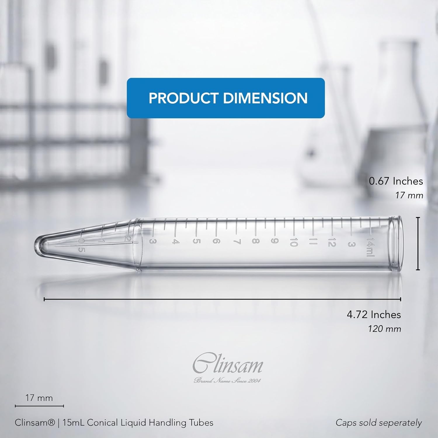 15mL Conical Liquid Handling Tubes with Graduations - 1000 Pieces (2 Packs of 500)