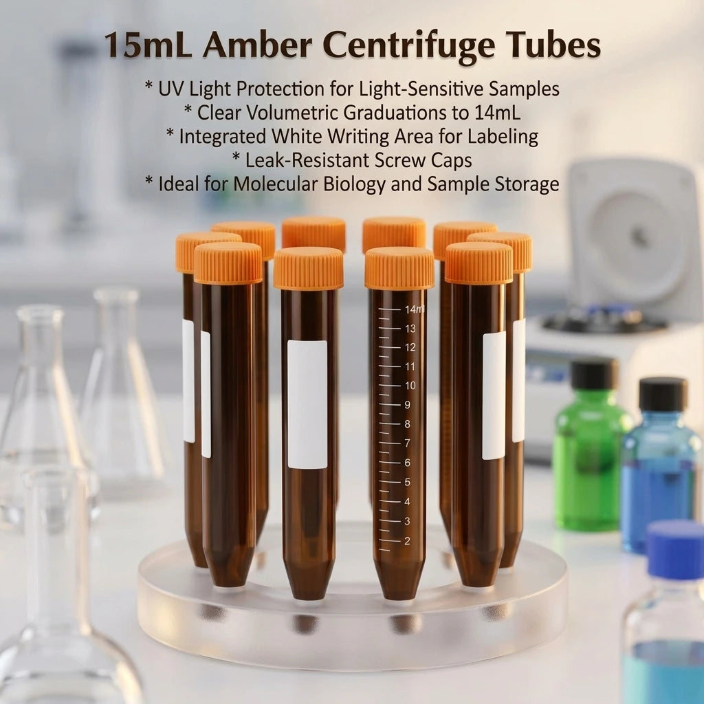 15mL Amber Centrifuge Tubes Conical Screw Cap Polypropylene PP Non-Sterile