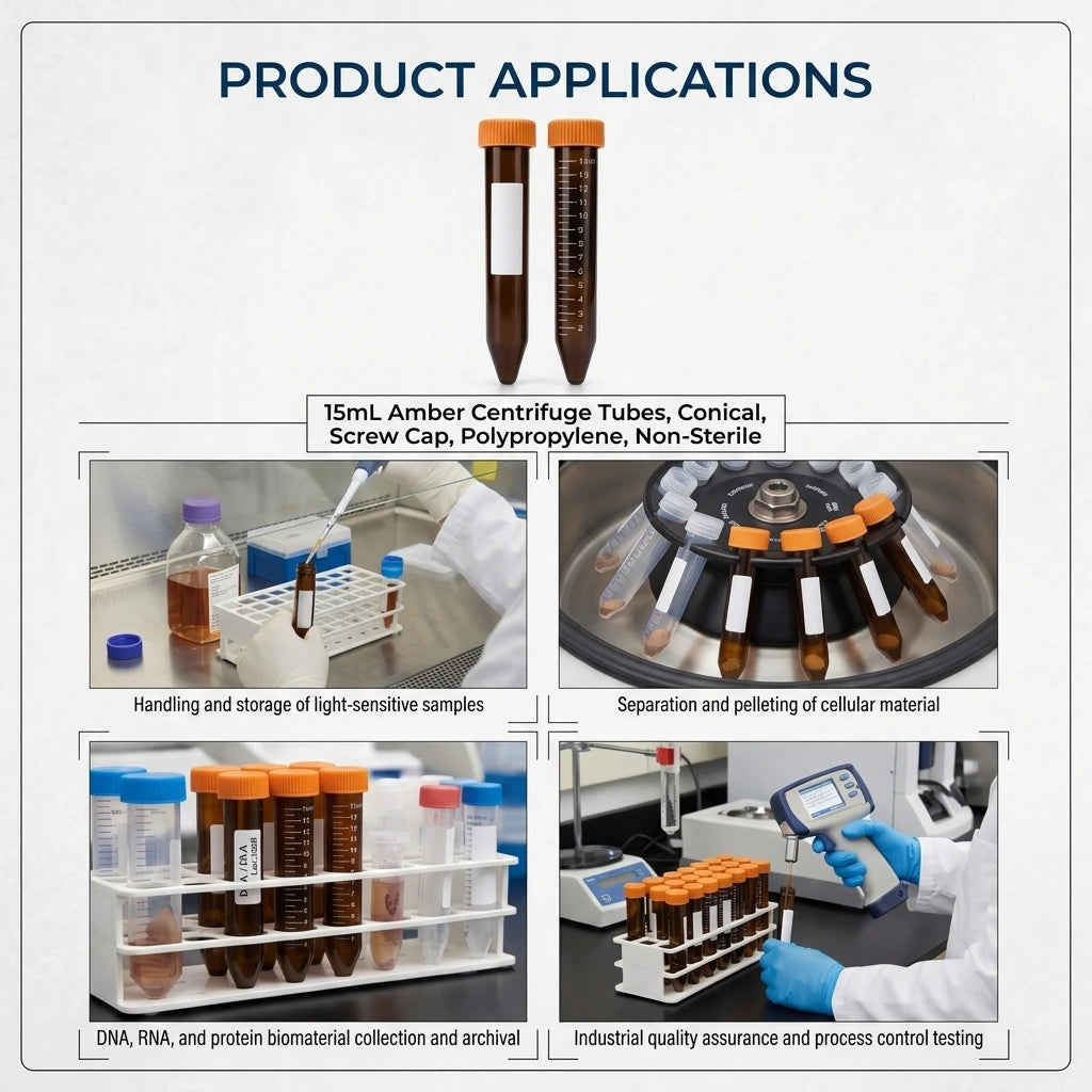 15mL Amber Centrifuge Tubes Conical Screw Cap Polypropylene PP Non-Sterile