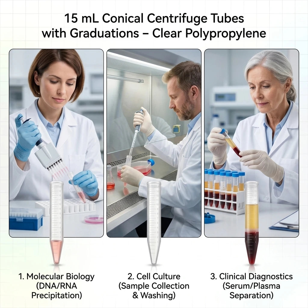 15 mL Conical Centrifuge Tubes, Clear Polypropylene (PP), 1000 Pcs