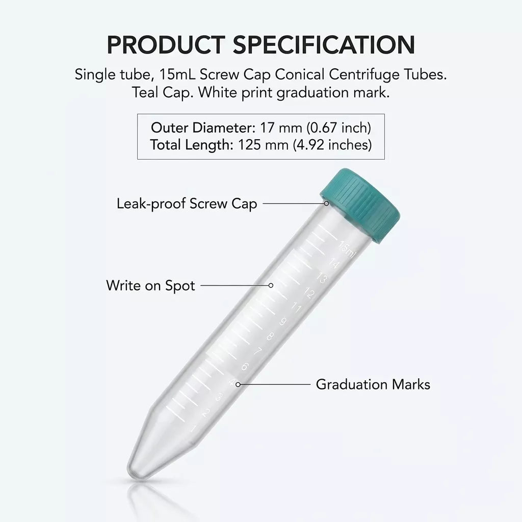 15mL Conical Centrifuge Tubes Polypropylene - Sterile