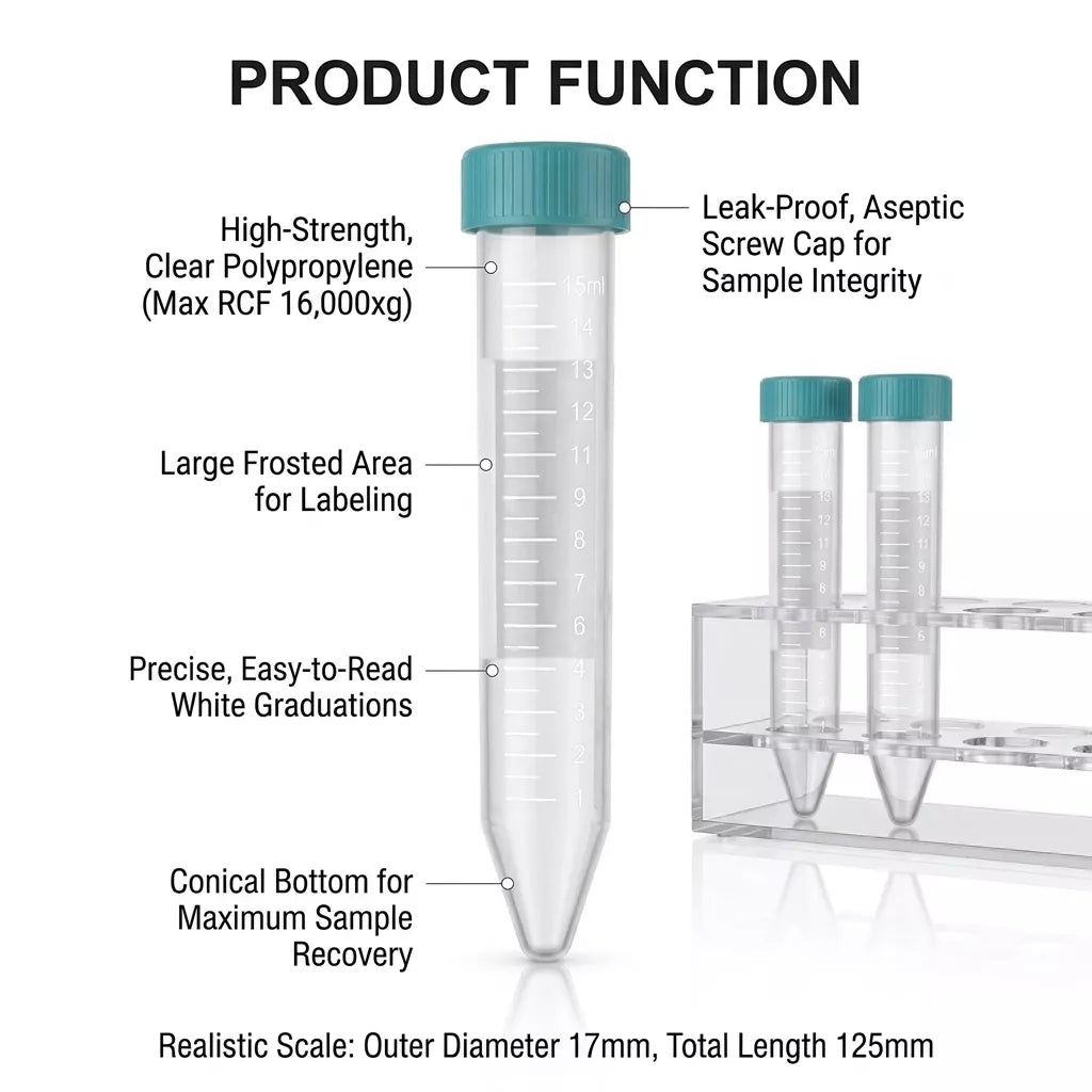 15mL Conical Centrifuge Tubes Polypropylene - Sterile