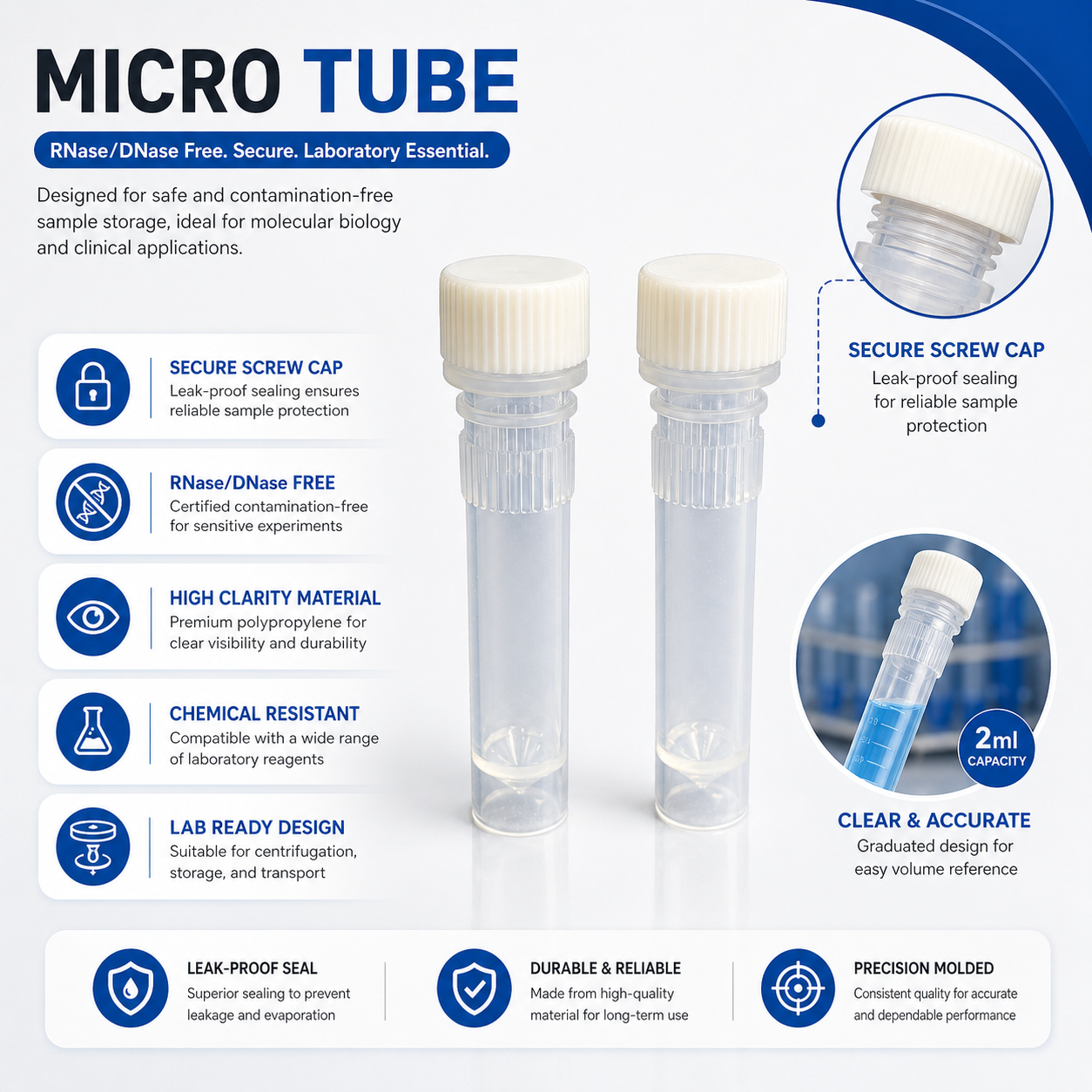 2mL RNA Tube – Sterile Microcentrifuge Sample Tube (500/Pack)