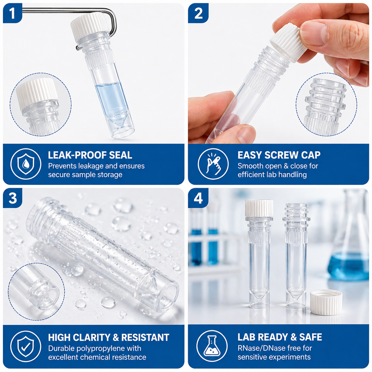 2mL RNA Tube – Sterile Microcentrifuge Sample Tube (500/Pack)