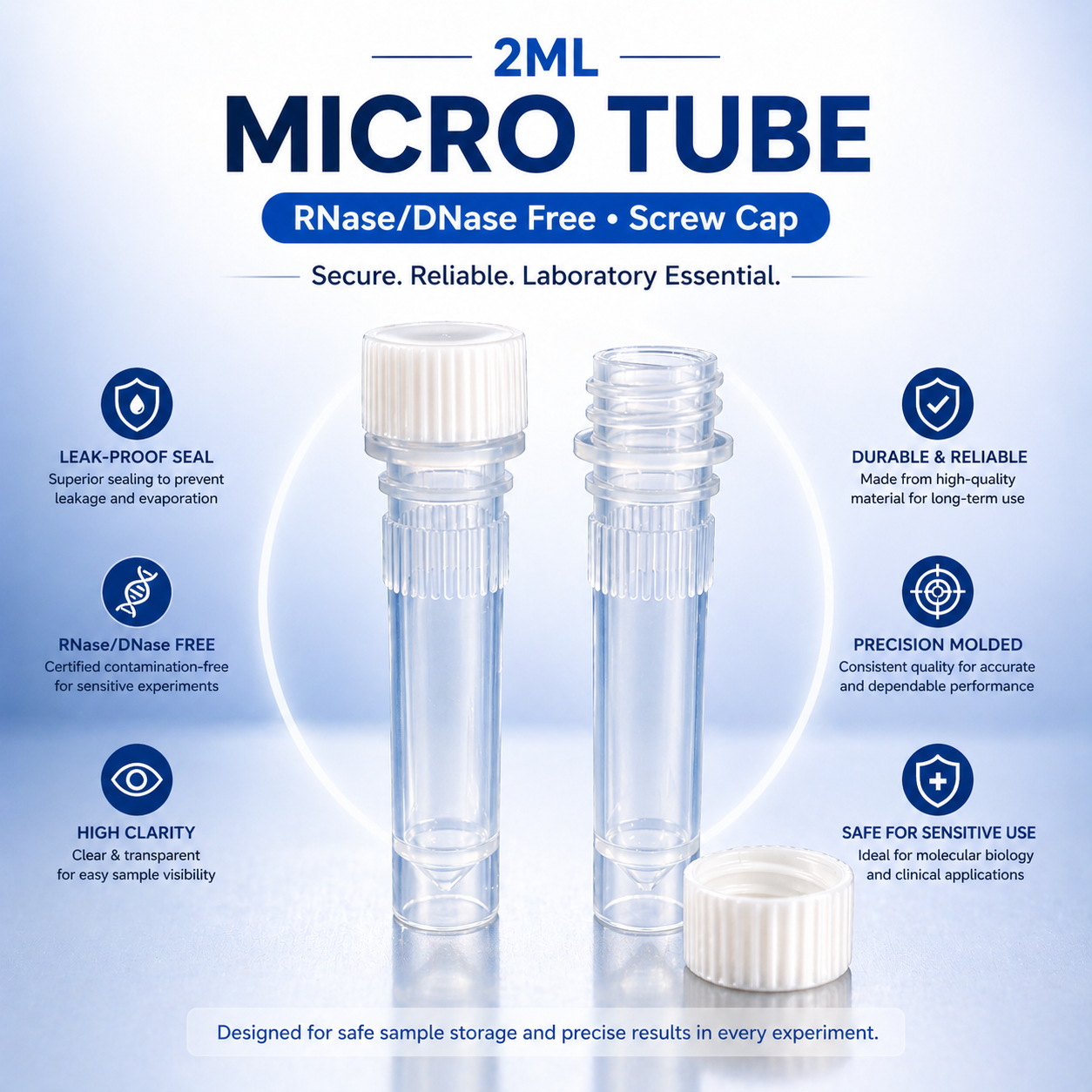 2mL RNA Tube – Sterile Microcentrifuge Sample Tube (500/Pack)