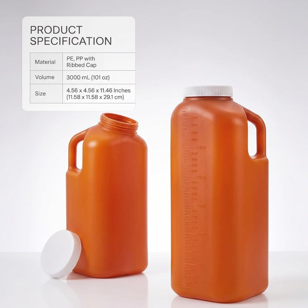101 oz 24-Hour Urine Collection Bottle, 3000mL Amber Container Jug, Bulk
