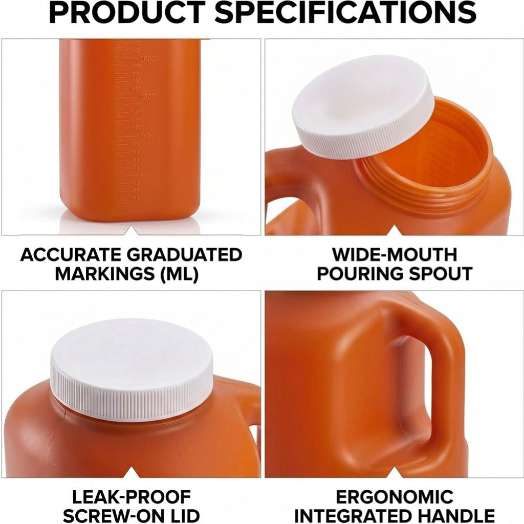 101 oz 24-Hour Urine Collection Bottle, 3000mL Amber Container Jug, Bulk