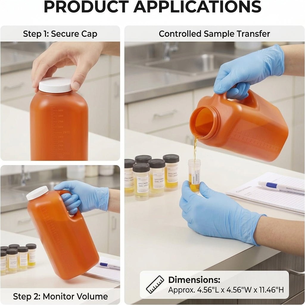 101 oz 24-Hour Urine Collection Bottle, 3000mL Amber Container Jug, Bulk