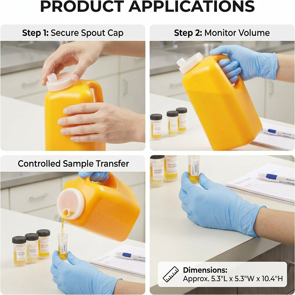 115 oz 24-Hour Urine Collection Bottle, Container Jug, Spill-Proof, Bulk