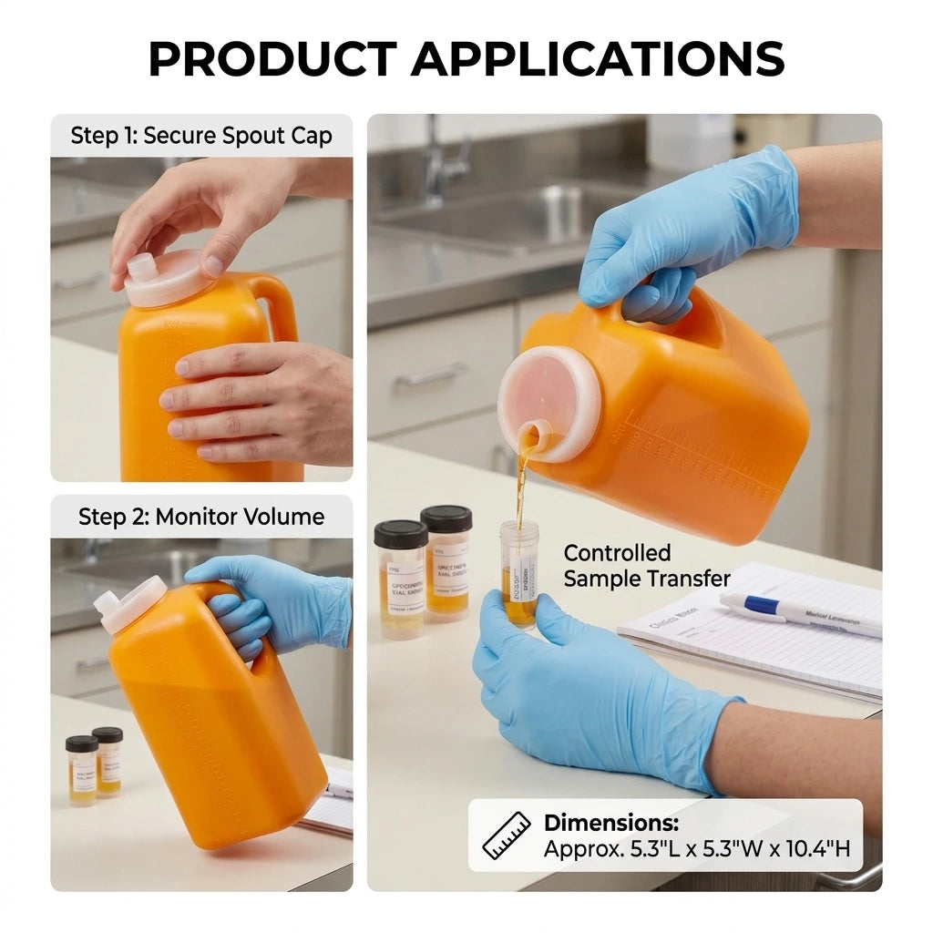 115 oz 24-Hour Urine Collection Bottle, Container Jug, Spill-Proof, Bulk