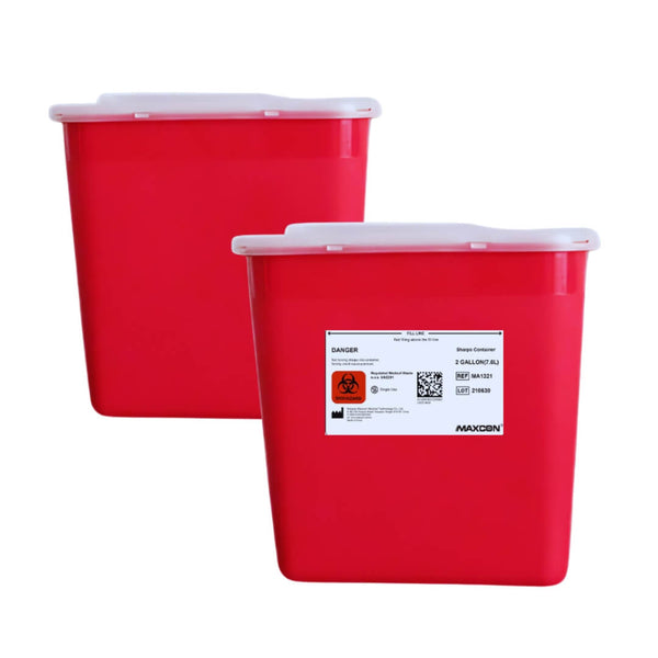 MaxCon 2 Gallon Red Sharps Container with Sliding Top | LabMedUSA
