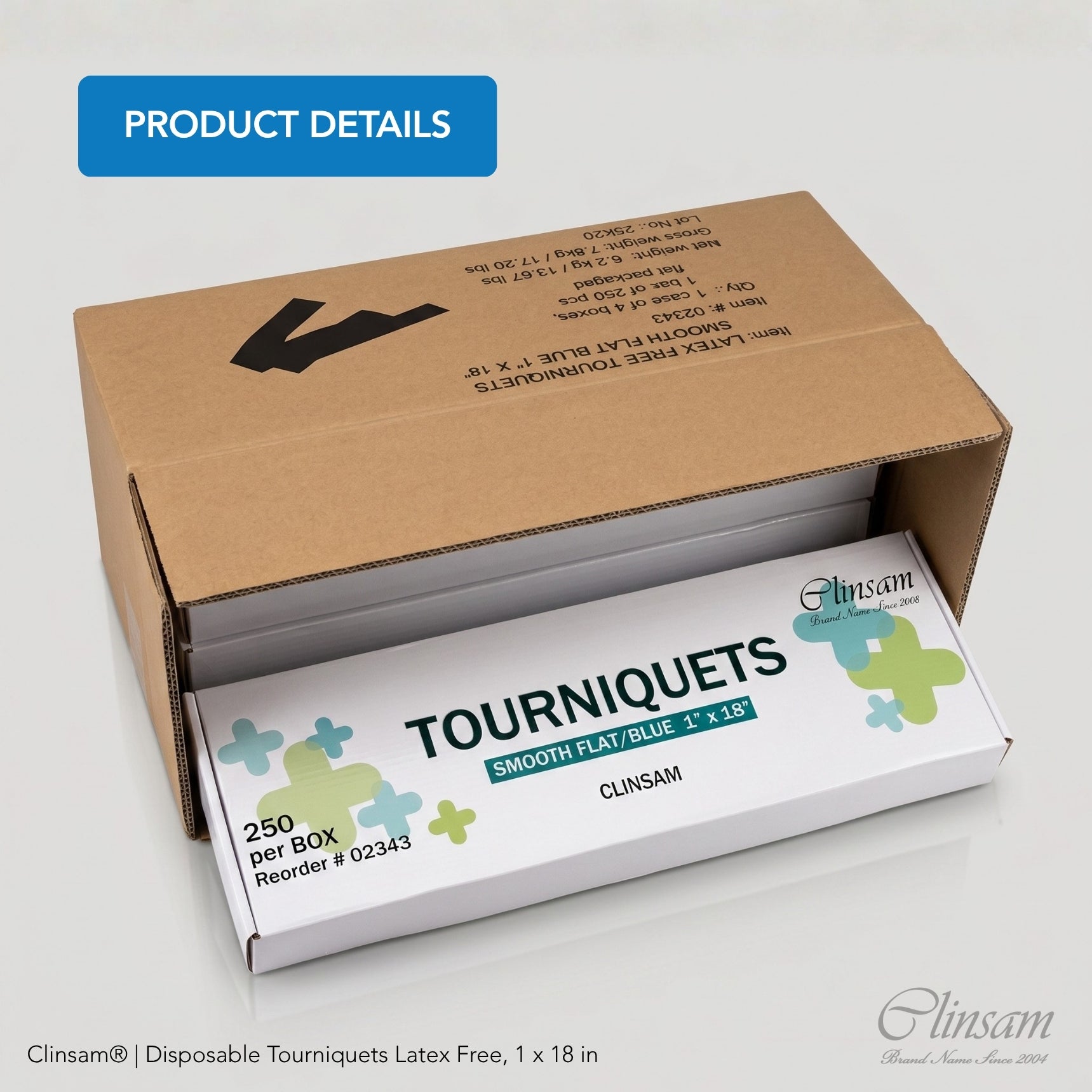 Disposable Tourniquets Latex Free, 1 x 18, First Aid Kit 250 Count (1 Box)