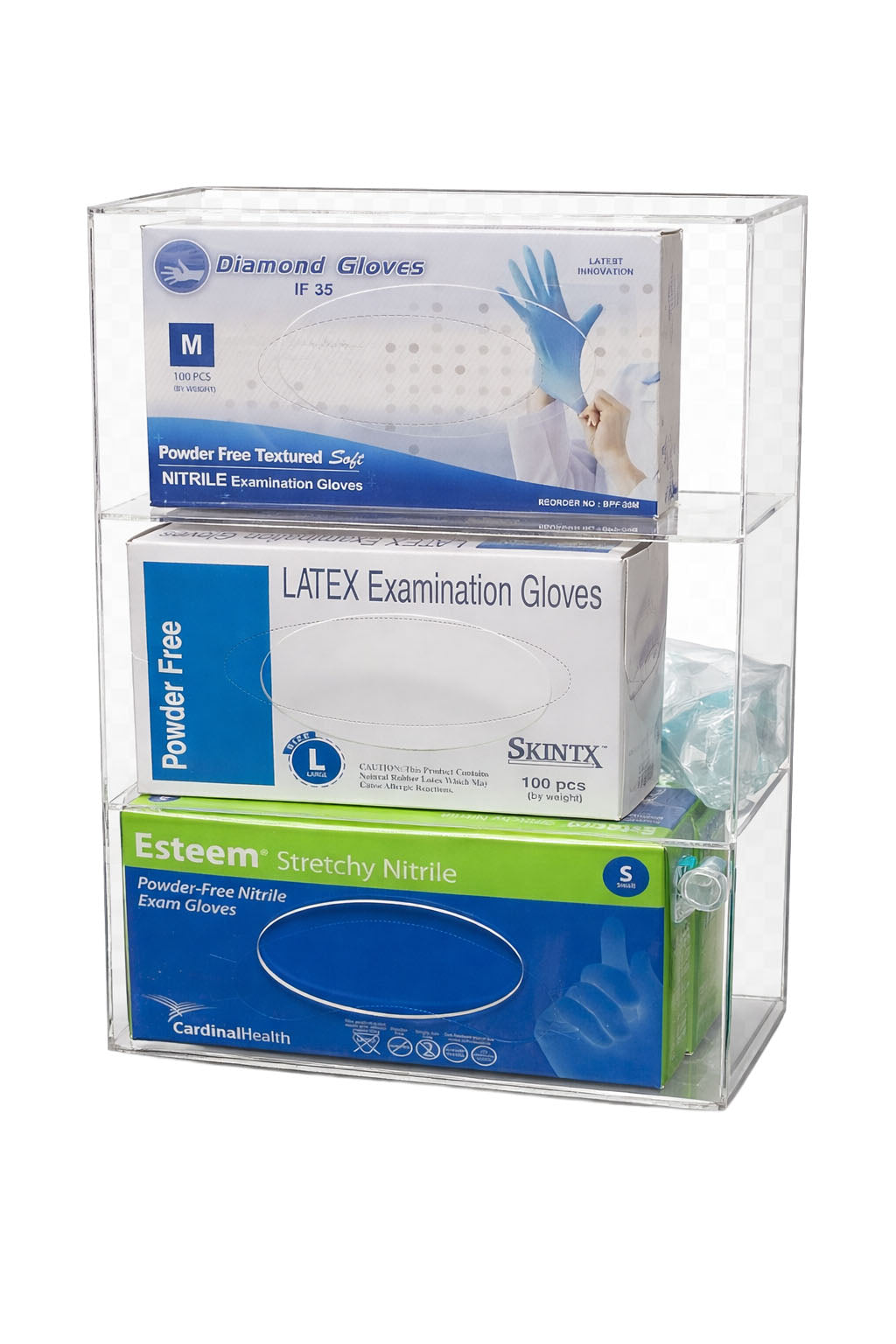 Acrylic 3-Shelf Glove Dispenser – Wall Mounted