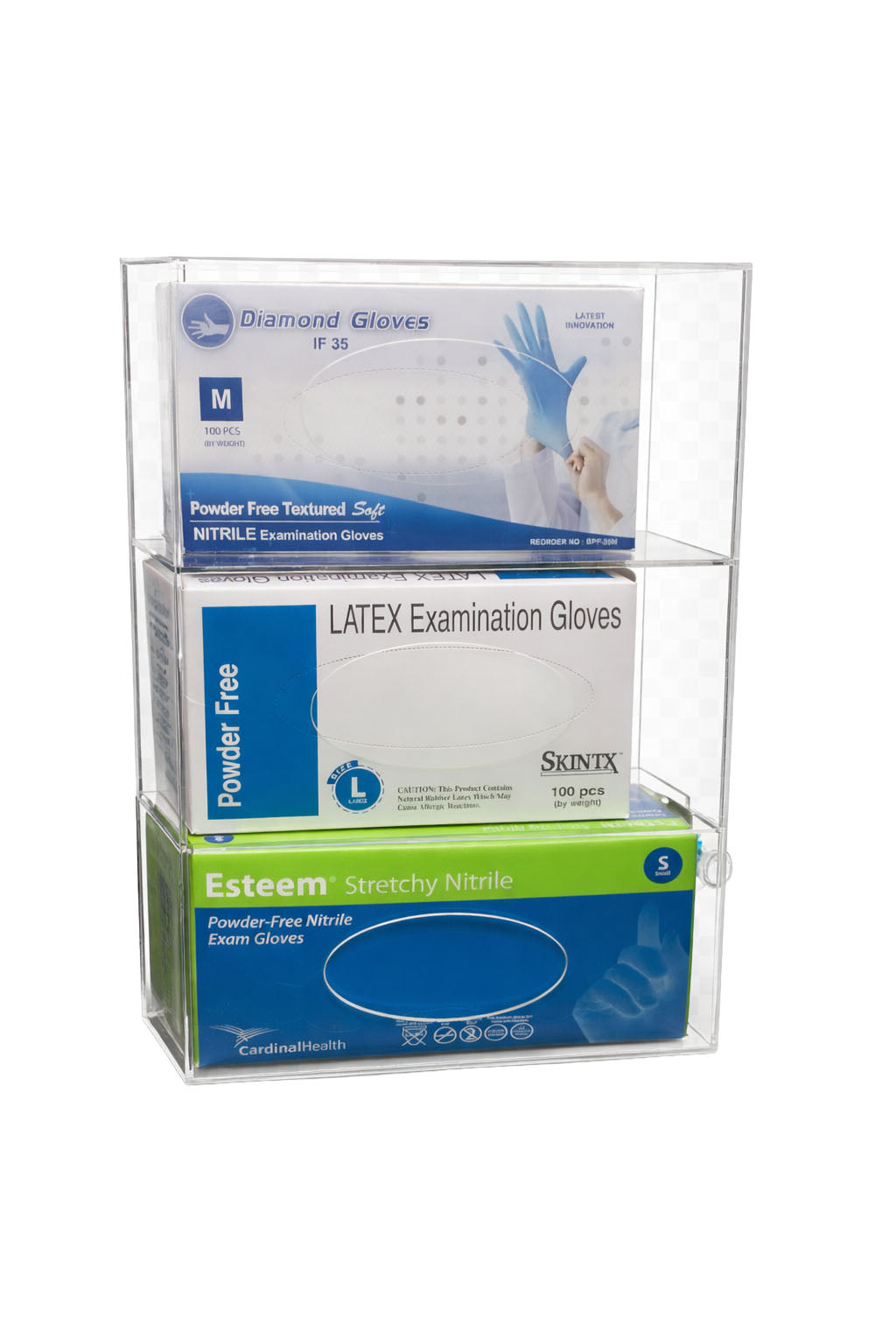Acrylic 3-Shelf Glove Dispenser – Wall Mounted