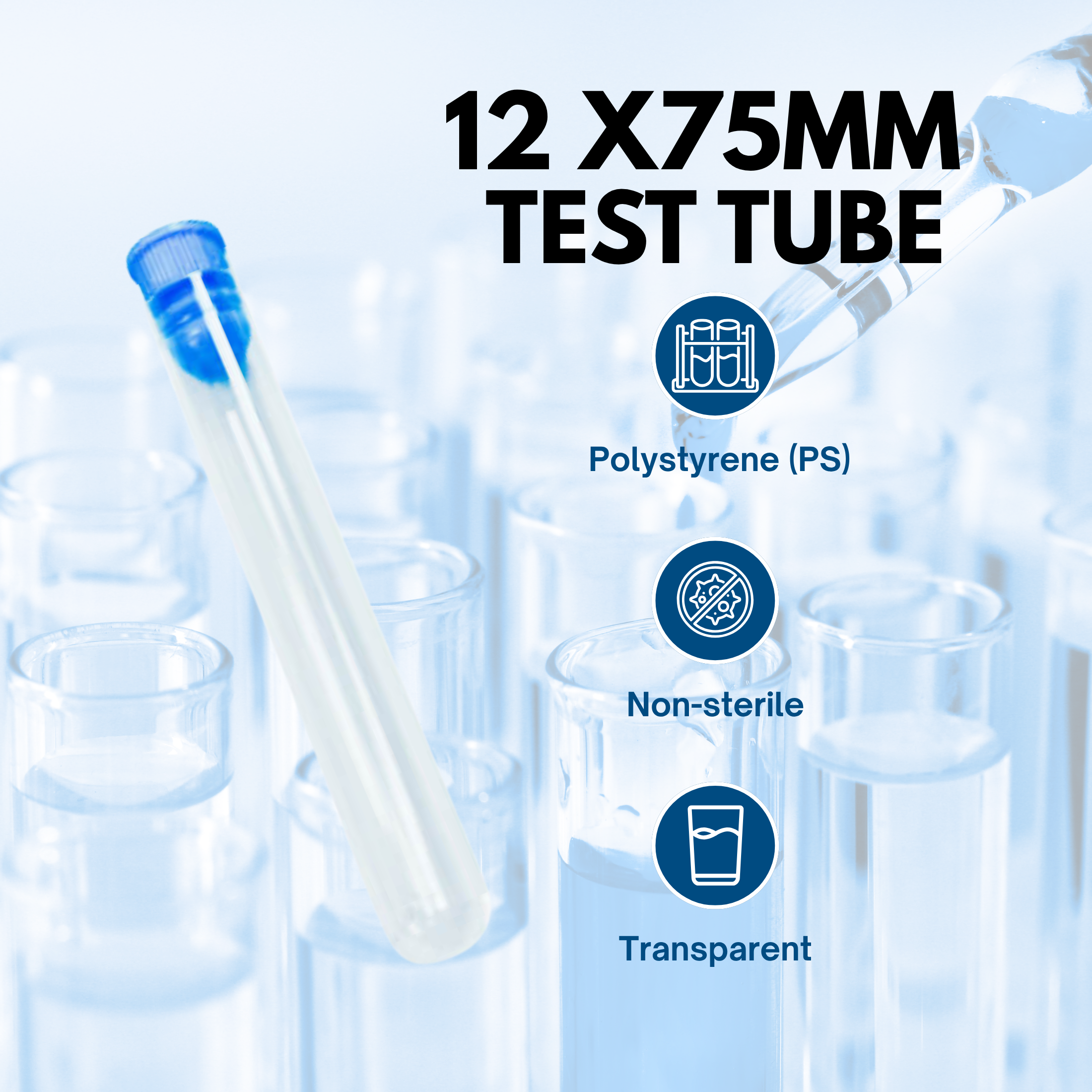 12x75mm PS Test Tube – Clear Polystyrene, Lab-Grade