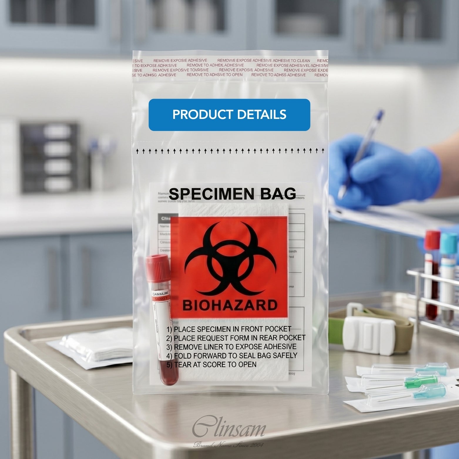 Biohazard Specimen Transport Bags with Absorbent Pad - 6 x 9 in (15 x 23 cm) - 1000 Count (10 Packs of 100)