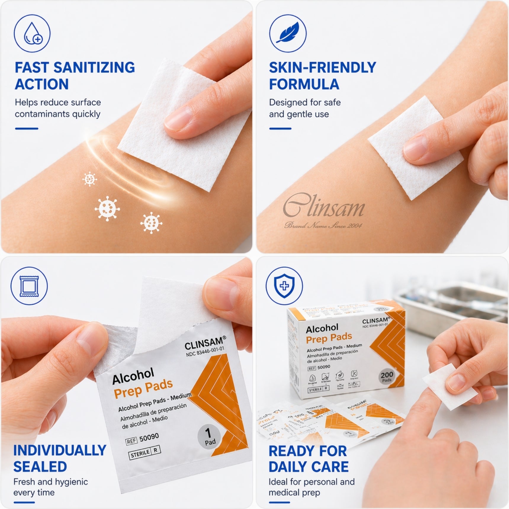 Alcohol Prep Pads 70% Isopropyl (5 Box of 200 Pad)