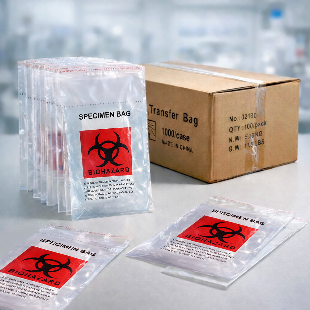Biohazard Specimen Transport Bags with Absorbent Pad - 6 x 9 in (15 x 23 cm) - 1000 Count (10 Packs of 100)