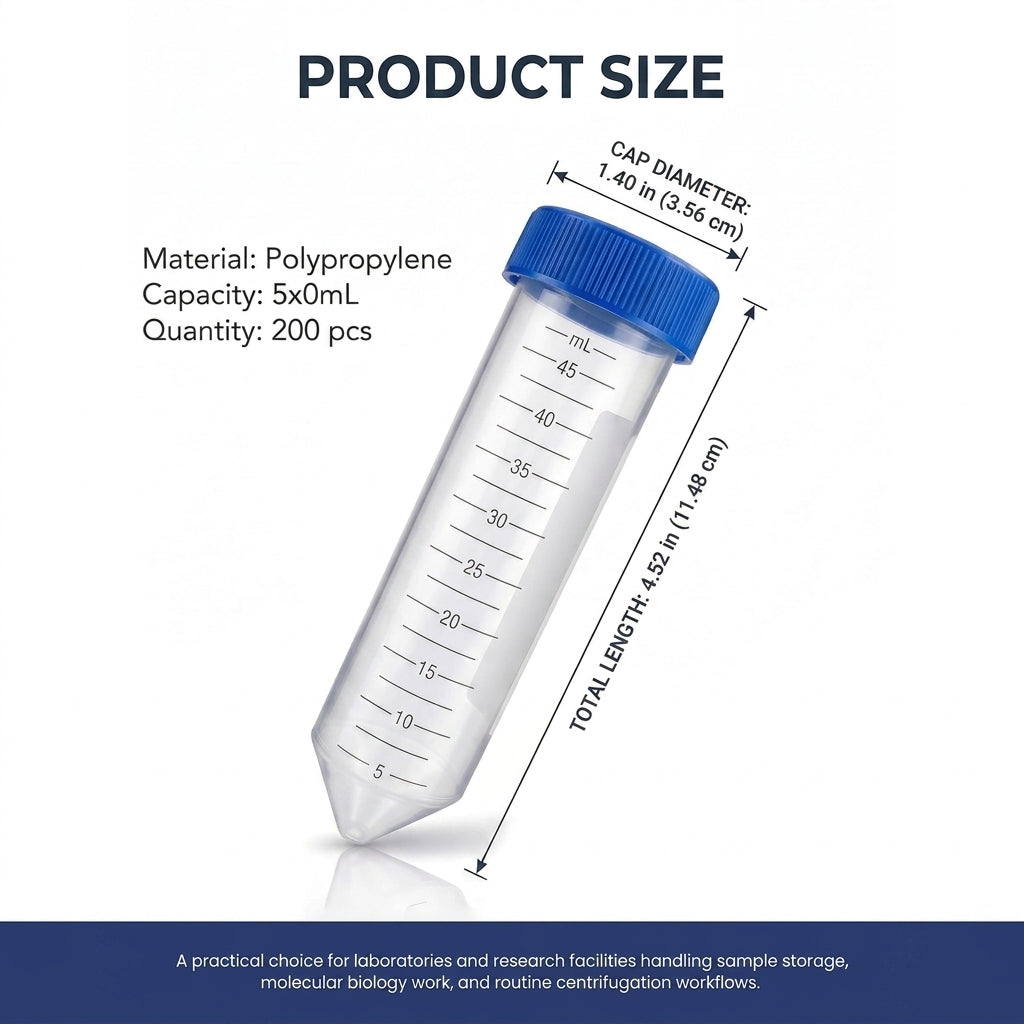 50mL Centrifuge Tubes Conical Screw Cap Sterile, Graduations, 200 pcs