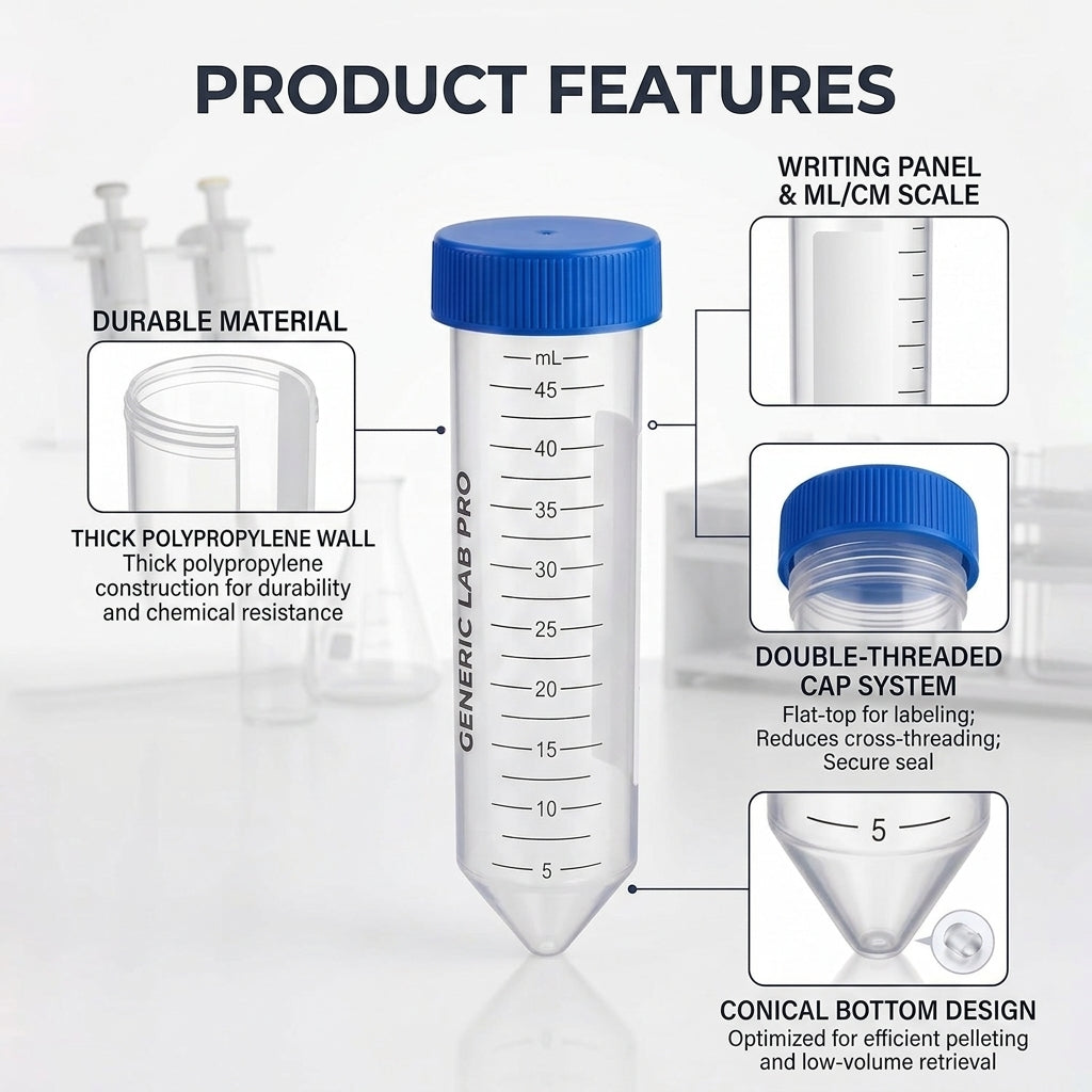 50mL Centrifuge Tubes Conical Screw Cap Sterile, Graduations, 200 pcs