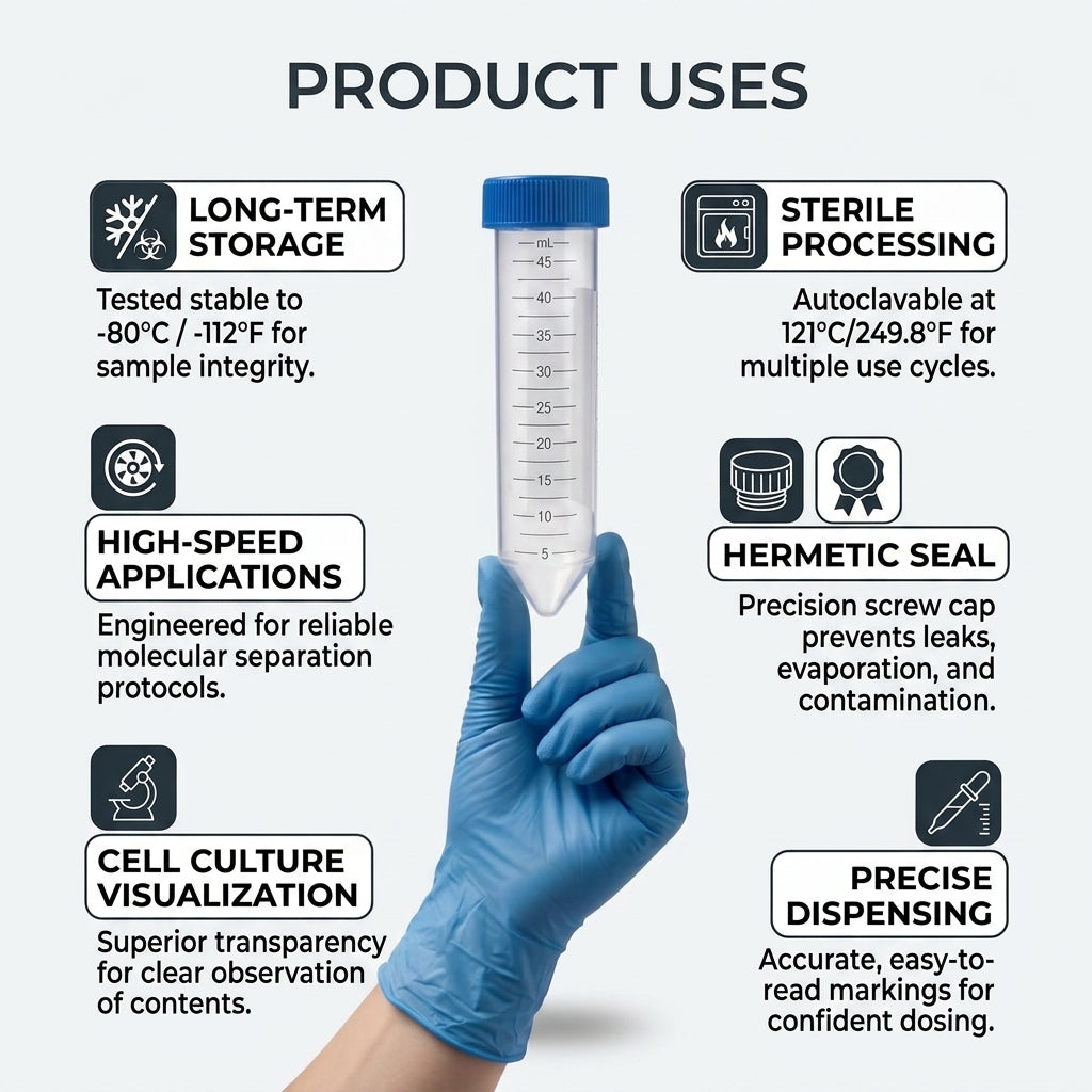 50mL Centrifuge Tubes Conical Screw Cap Sterile, Graduations, 200 pcs