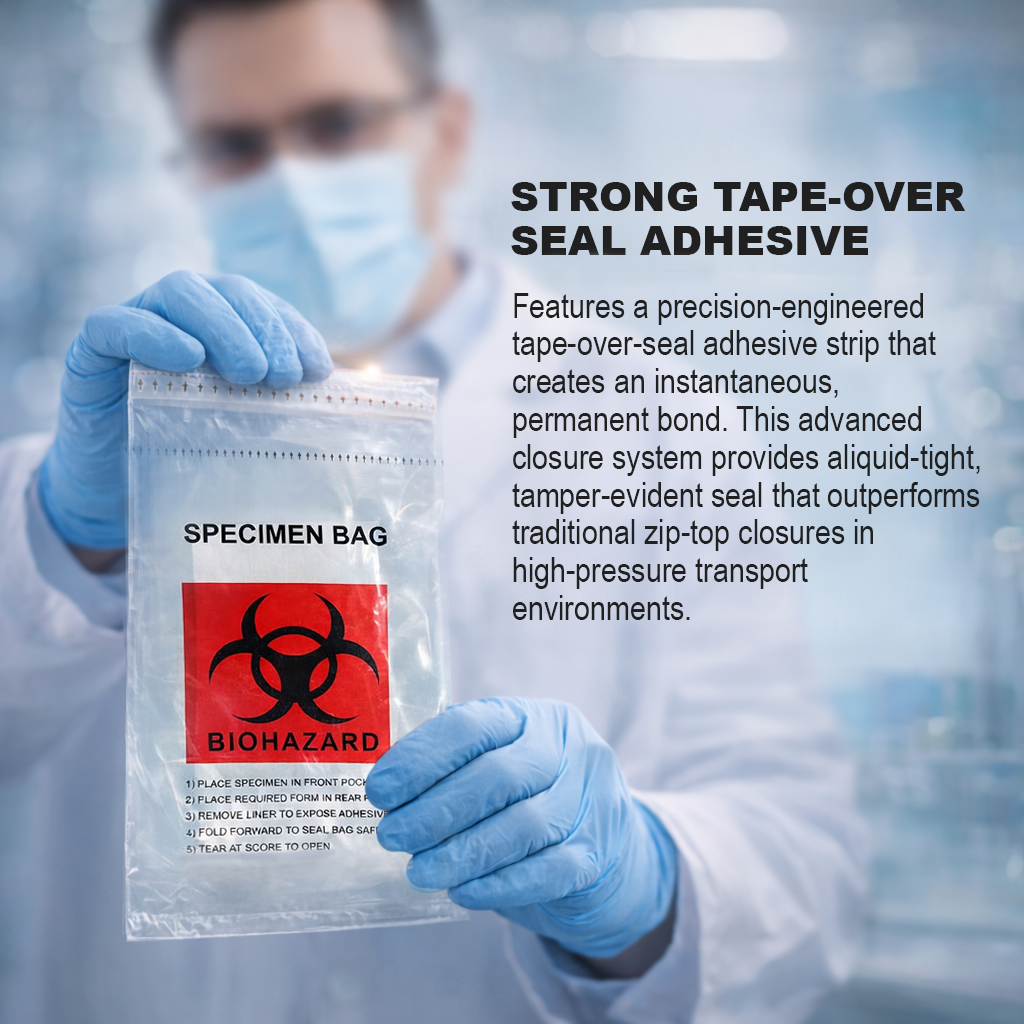 Biohazard Specimen Transport Bags with Absorbent Pad - 6 x 9 in (15 x 23 cm) - 1000 Count (10 Packs of 100)