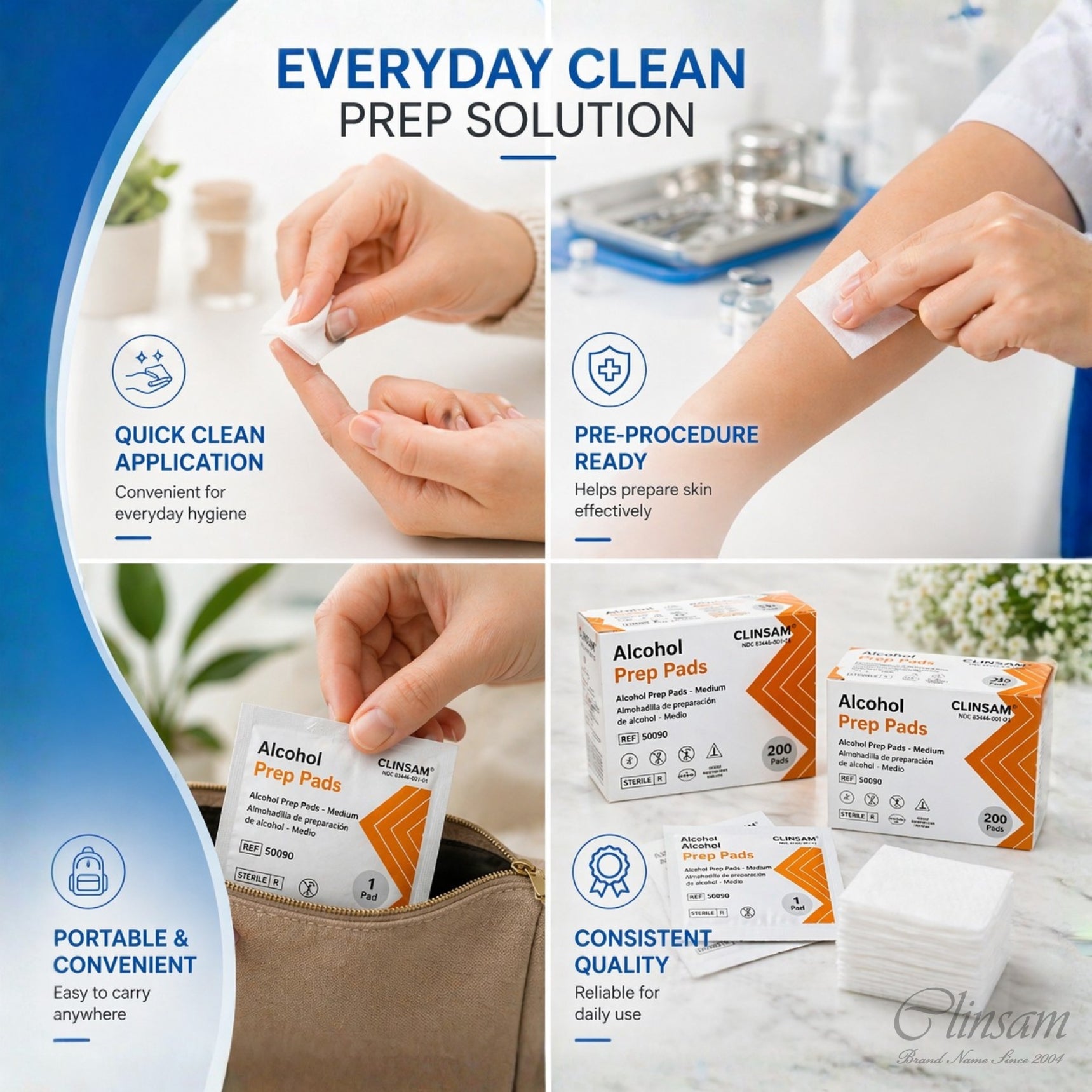 Alcohol Prep Pads 70% Isopropyl (5 Box of 200 Pad)