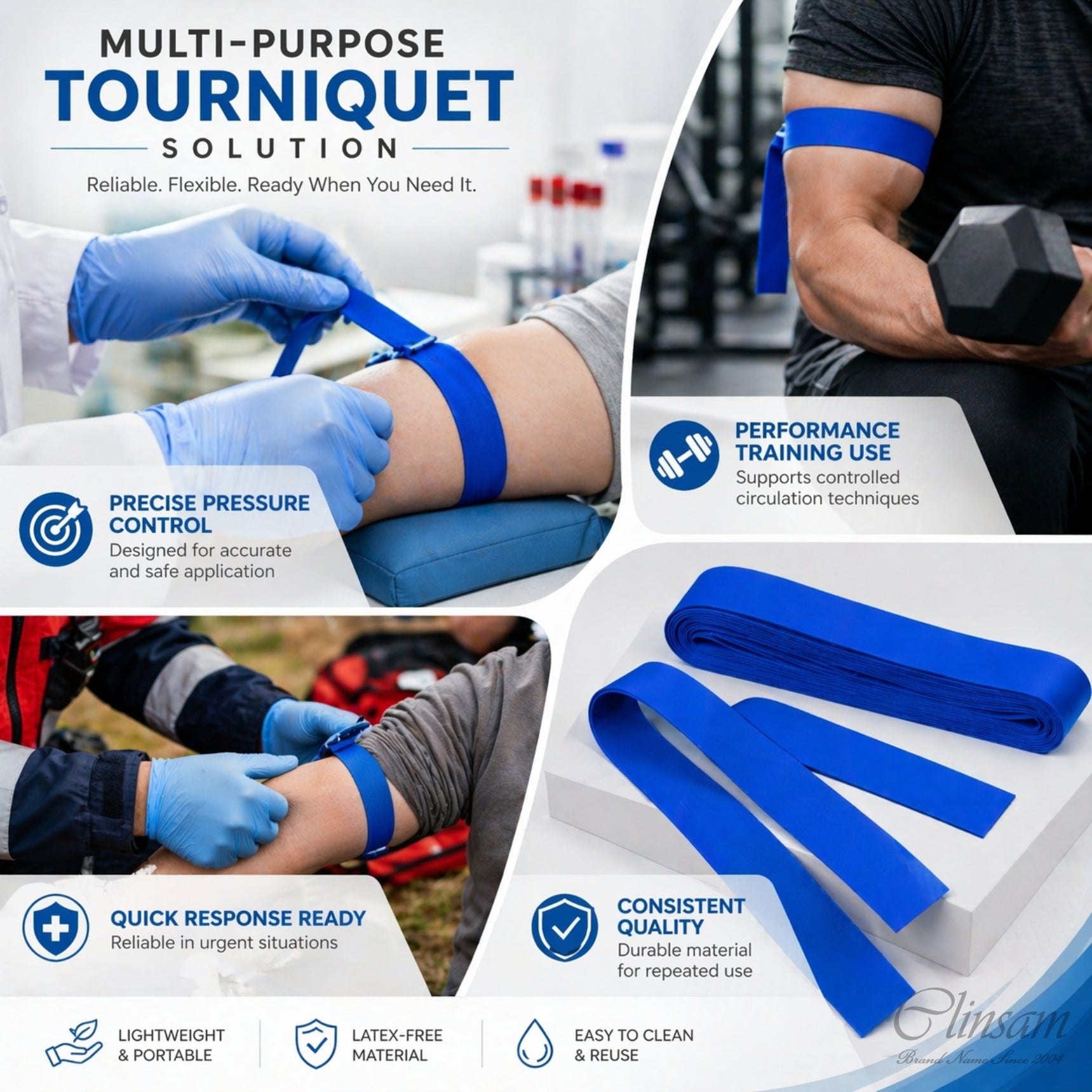 Disposable Tourniquets Latex Free, 1 x 18, First Aid Kit 250 Count (1 Box)