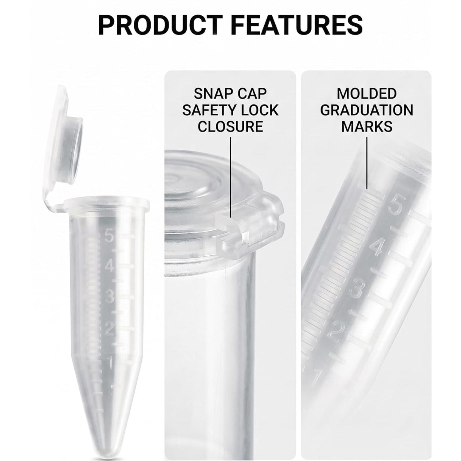 5mL Centrifuge Tubes Snap Cap Clear Polypropylene MacroTube, 500 Pack