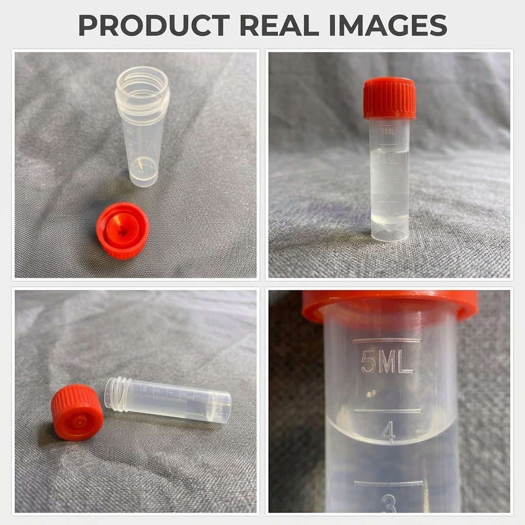 Conical Transport Tubes, 5mL, 16 x 60 mm Clear Polypropylene - Red Screw Caps, 500 pcs