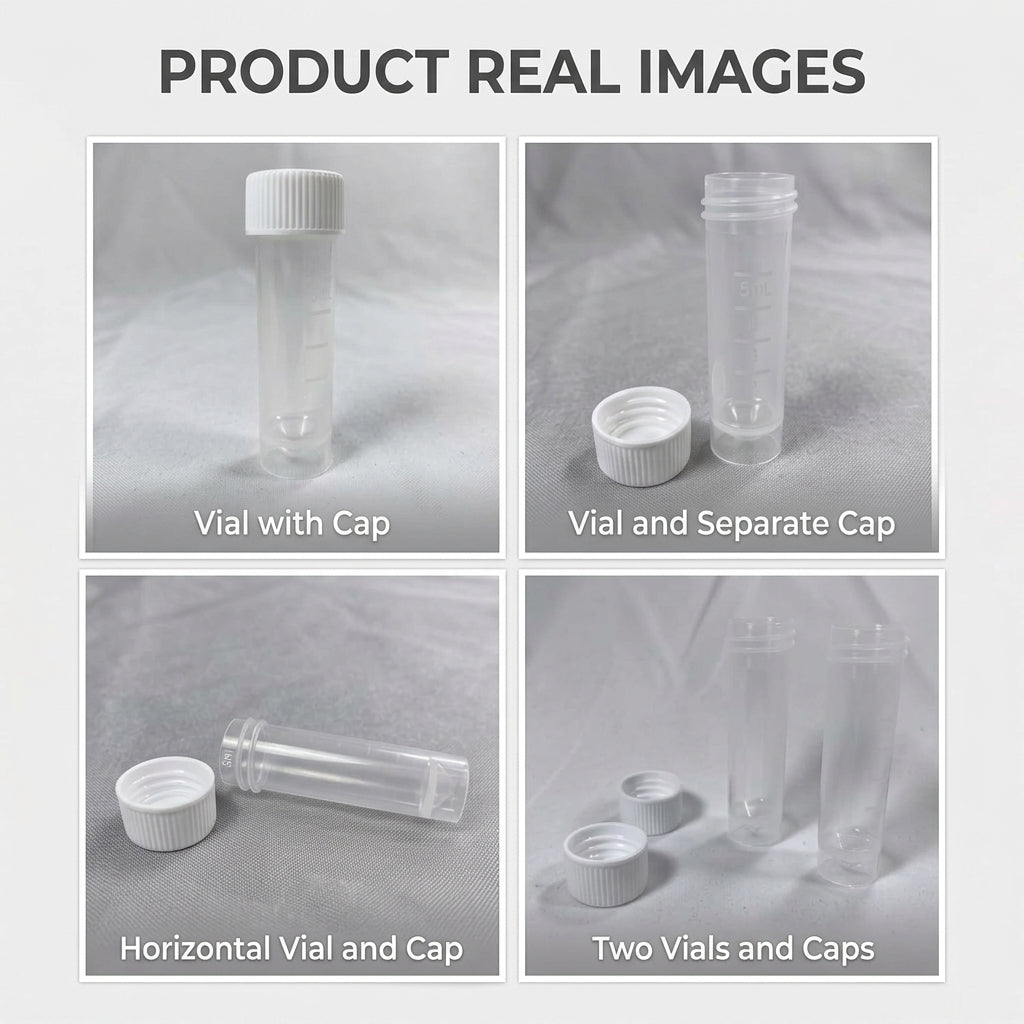 Conical Transport Tubes, 5mL, 16 x 60 mm Clear Polypropylene - White Screw Caps, 500 pcs