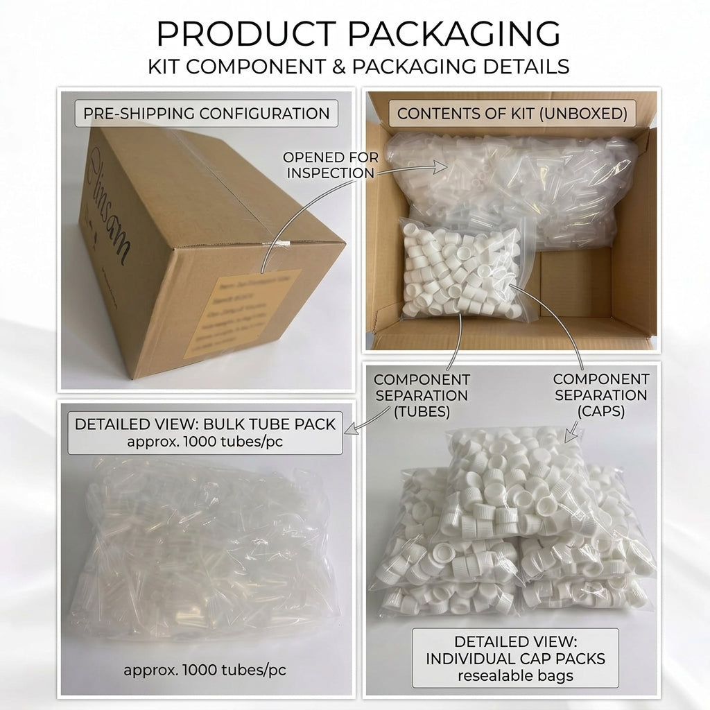 Conical Transport Tubes, 5mL, 16 x 60 mm Clear Polypropylene - White Screw Caps, 500 pcs