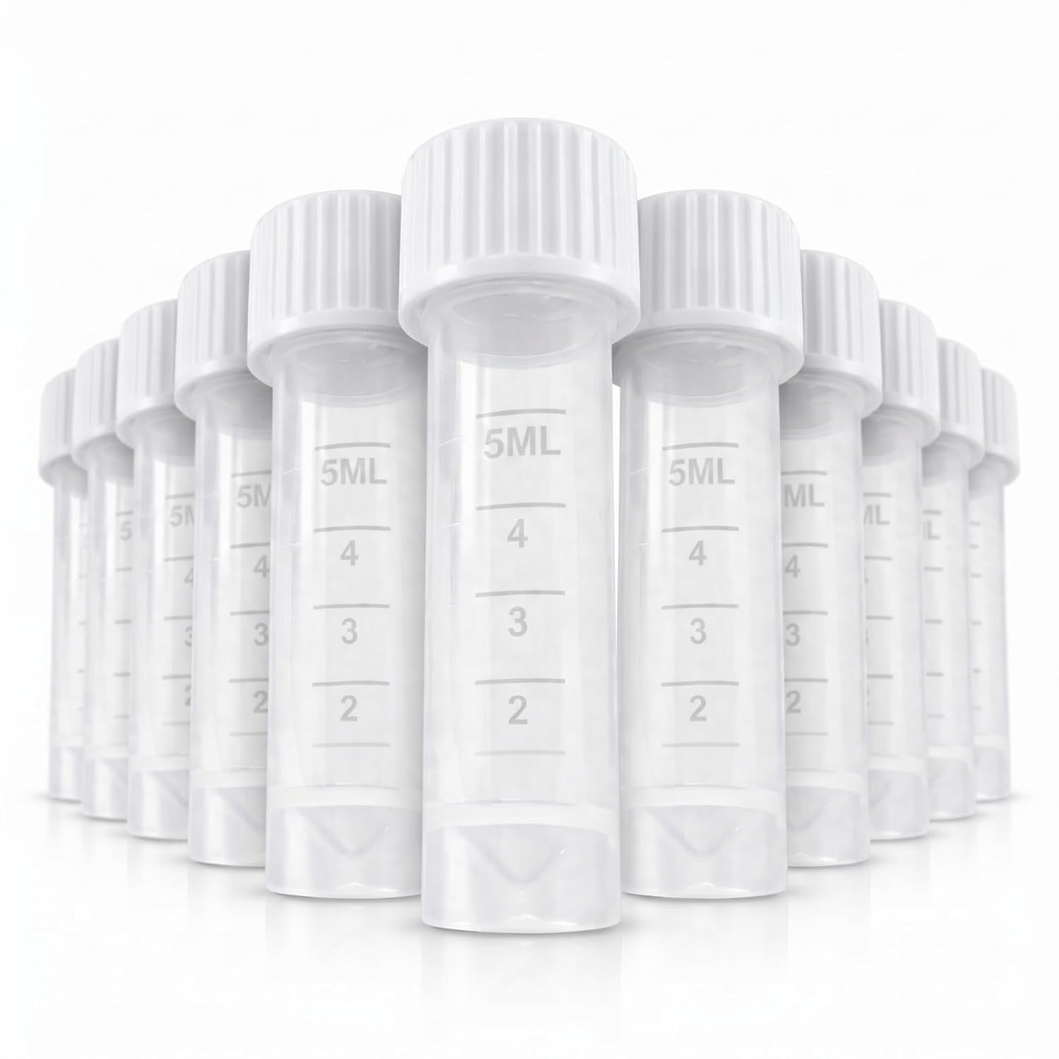 Conical Transport Tubes, 5mL, 16 x 60 mm Clear Polypropylene - White Screw Caps