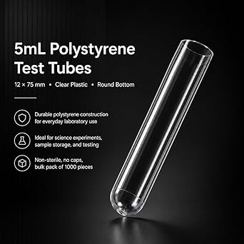 Test Tubes 5mL 12 x 75 mm – Polystyrene Culture Tubes, 1000 Count (Non-Sterile, No Caps)