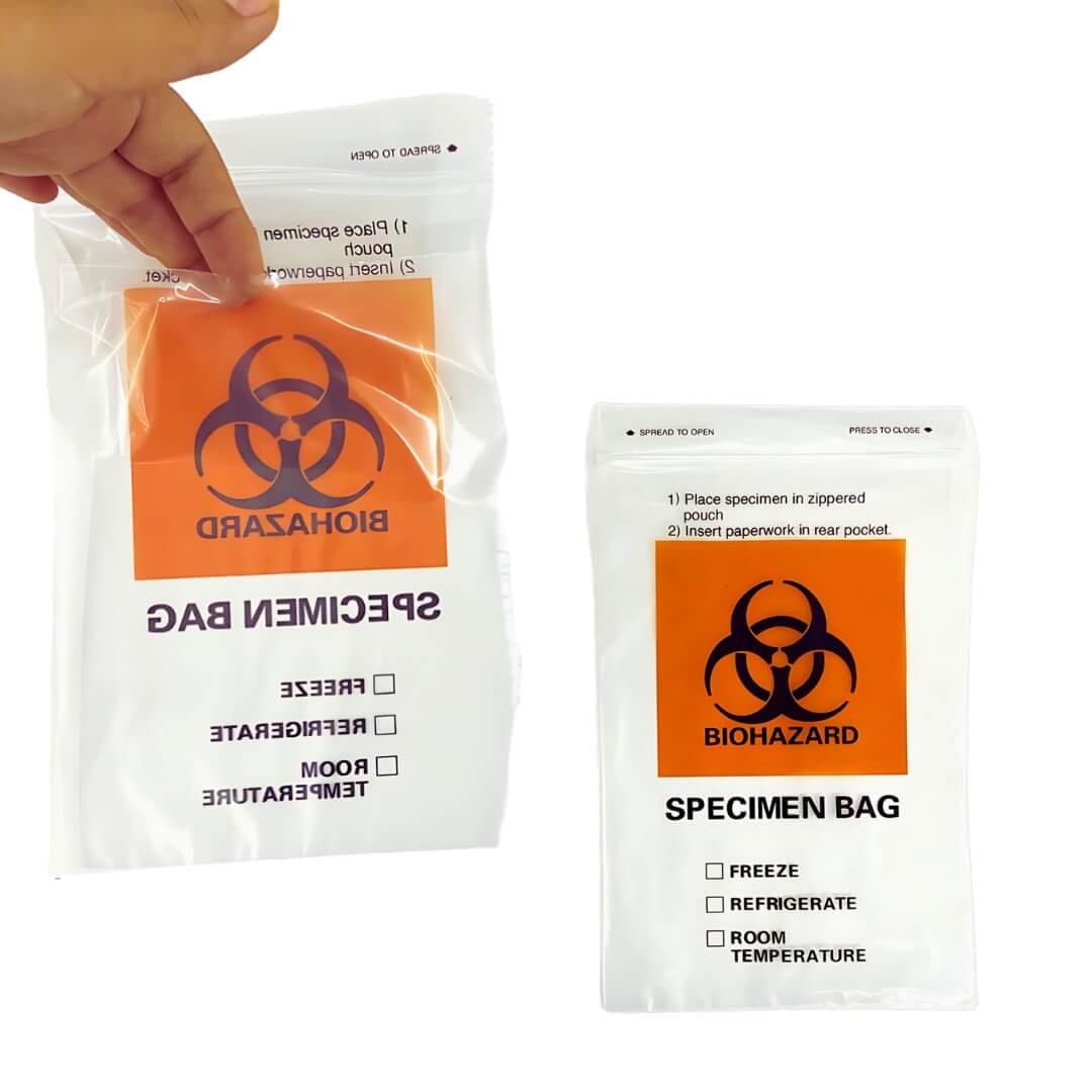 6x9" Biohazard Specimen Bag – 2MIL, Ziplock, Dual Pocket