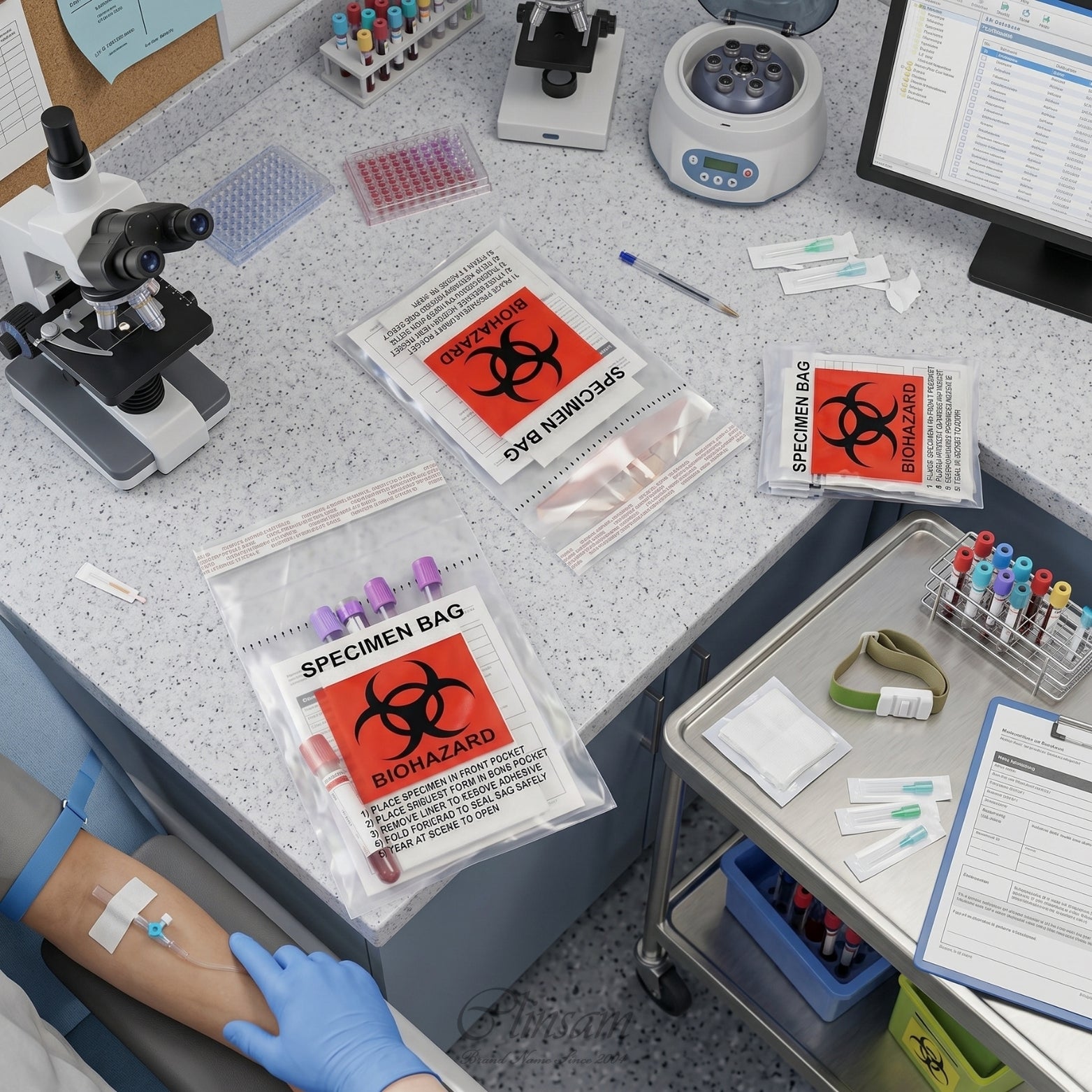 Biohazard Specimen Transport Bags with Absorbent Pad - 6 x 9 in (15 x 23 cm) - 1000 Count (10 Packs of 100)